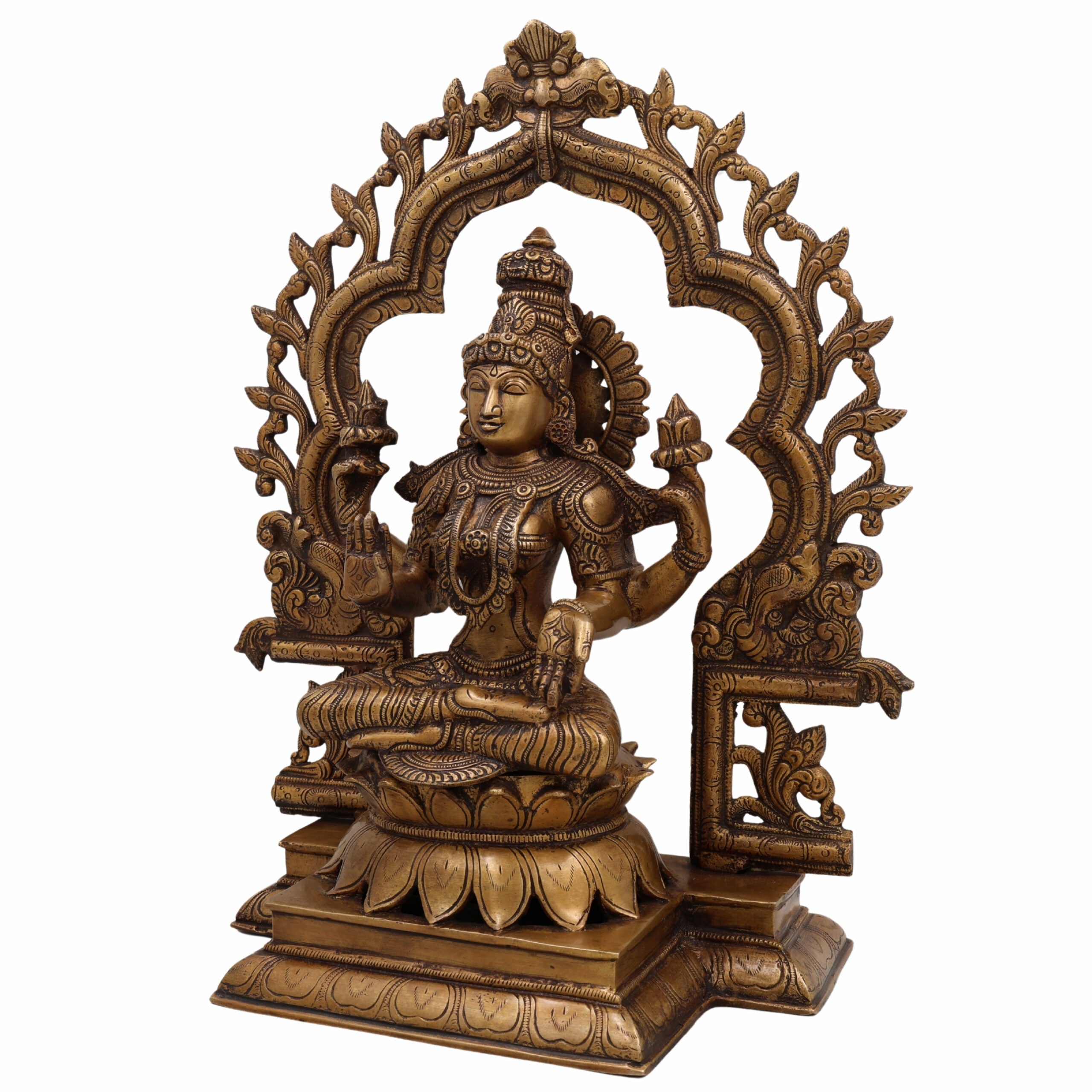 Handcrafted Brass Lakshmi Idol | Mahalakshmi, Padmavathi, Sridevi, Ashta Lakshmi Murti for Pooja, Vastu, Home Temple & Gifts,Gold, 15.5 Inch, 1 Piece