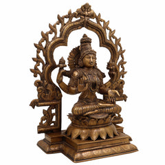 Handcrafted Brass Lakshmi Idol | Mahalakshmi, Padmavathi, Sridevi, Ashta Lakshmi Murti for Pooja, Vastu, Home Temple & Gifts,Gold, 15.5 Inch, 1 Piece