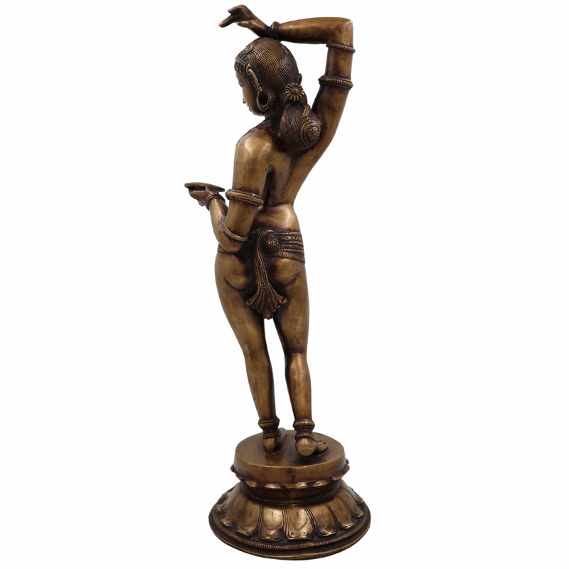 Brass Apsara Mirror Lady Idol – Darpana Sundari Shringarika Murti | Handcrafted Peetal Temple Dancer Statue for Home Decor & Gifting,Gold, 18.5 Inch, 1 Piece