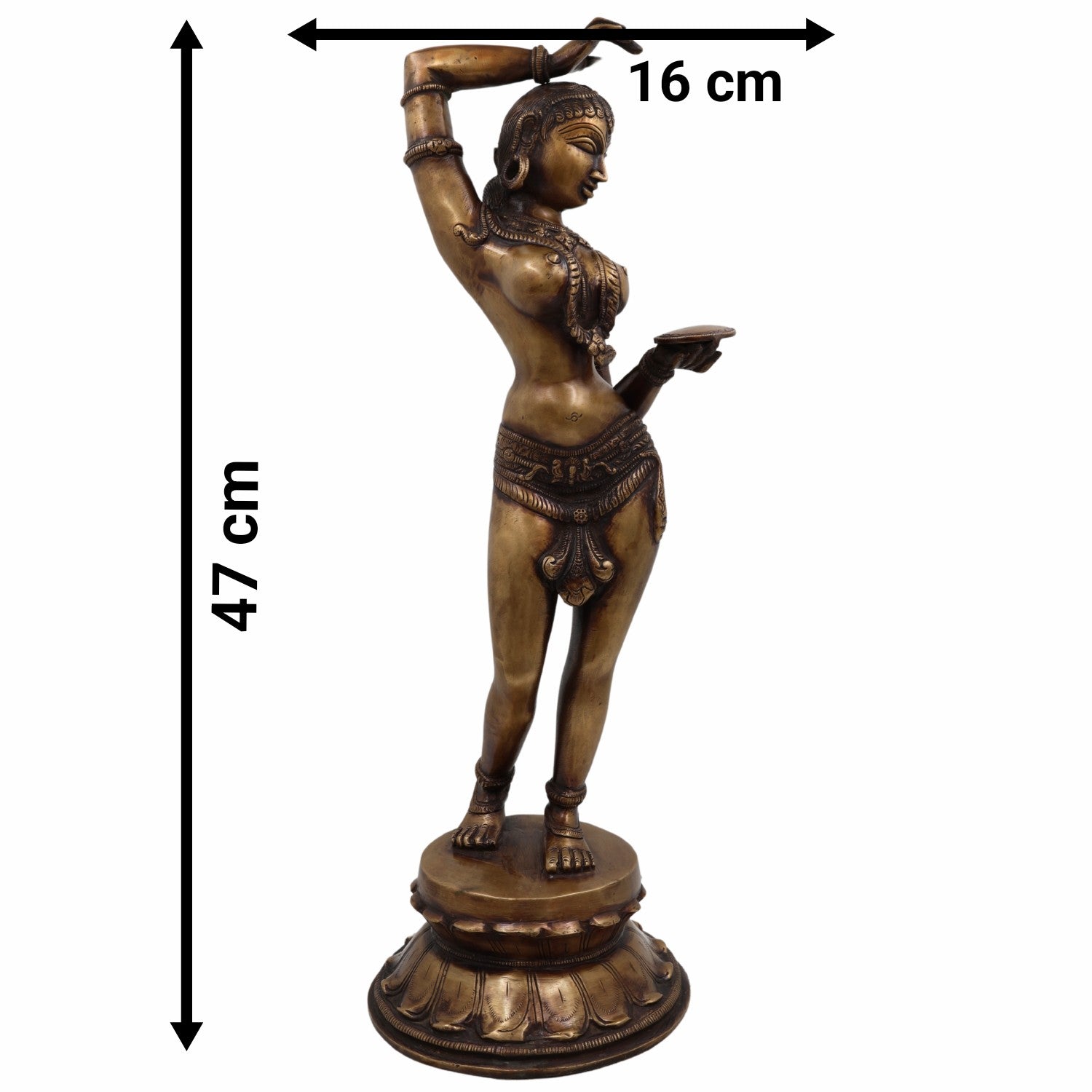 Brass Apsara Mirror Lady Idol – Darpana Sundari Shringarika Murti | Handcrafted Peetal Temple Dancer Statue for Home Decor & Gifting,Gold, 18.5 Inch, 1 Piece
