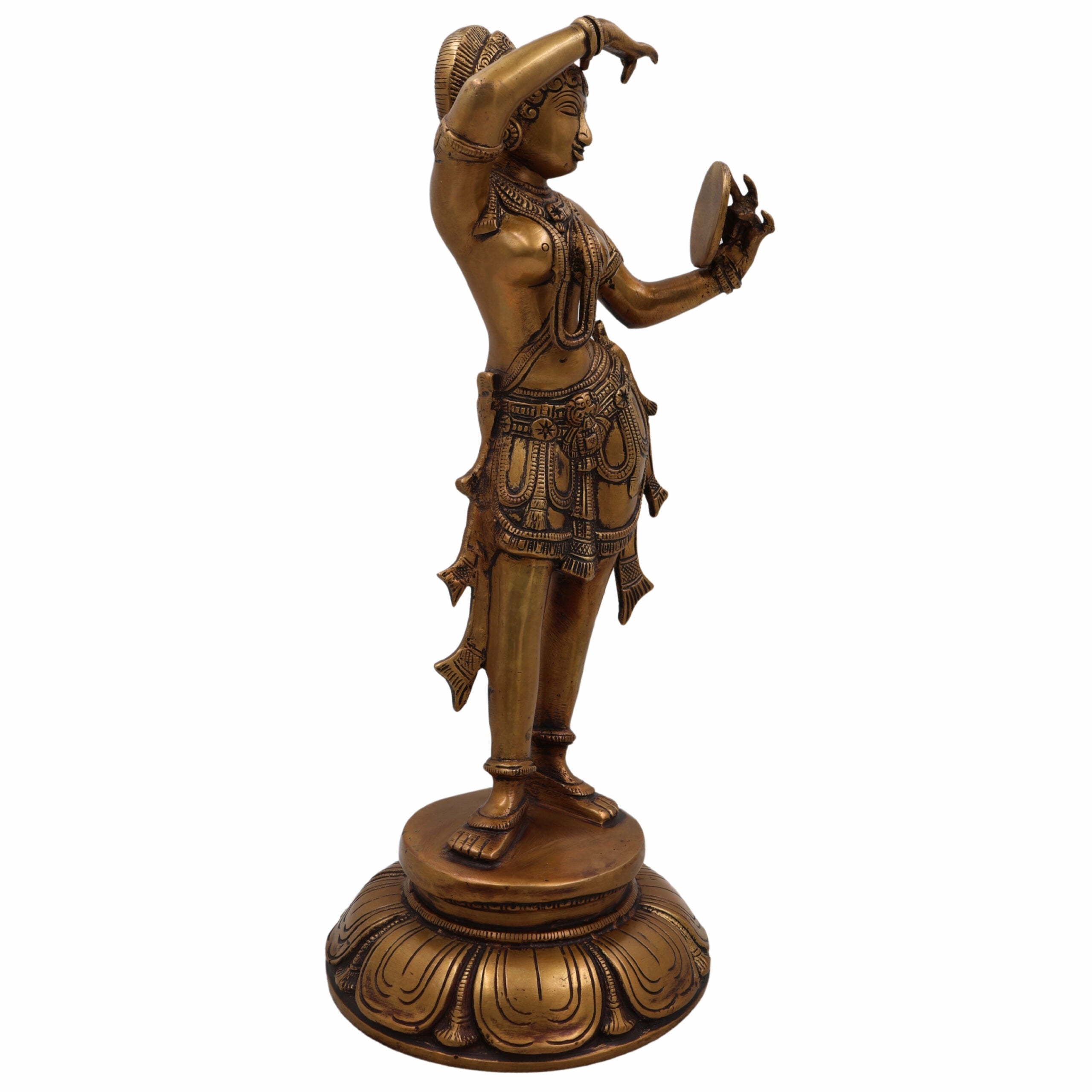 Brass Apsara Mirror Lady Idol – Shringarika Darpana Sundari Moorthi | Bharatanatyam Celestial Nymph Statue for Home, Pooja & Decor,Gold, 13.5 Inch, 1 Piece