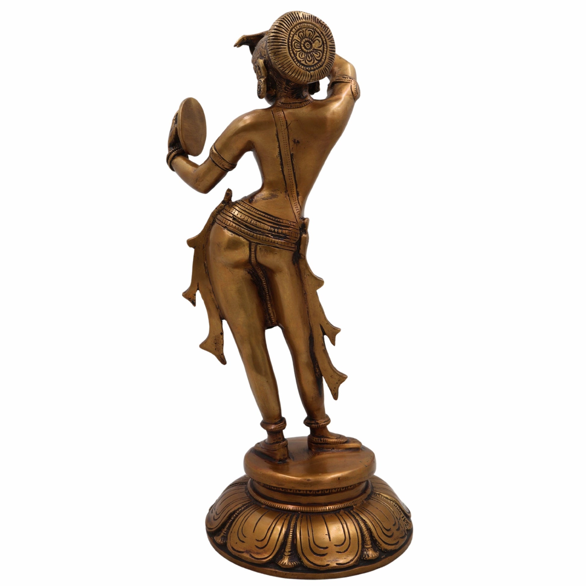 Brass Apsara Mirror Lady Idol – Shringarika Darpana Sundari Moorthi | Bharatanatyam Celestial Nymph Statue for Home, Pooja & Decor,Gold, 13.5 Inch, 1 Piece