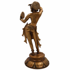 Brass Apsara Mirror Lady Idol – Shringarika Darpana Sundari Moorthi | Bharatanatyam Celestial Nymph Statue for Home, Pooja & Decor,Gold, 13.5 Inch, 1 Piece
