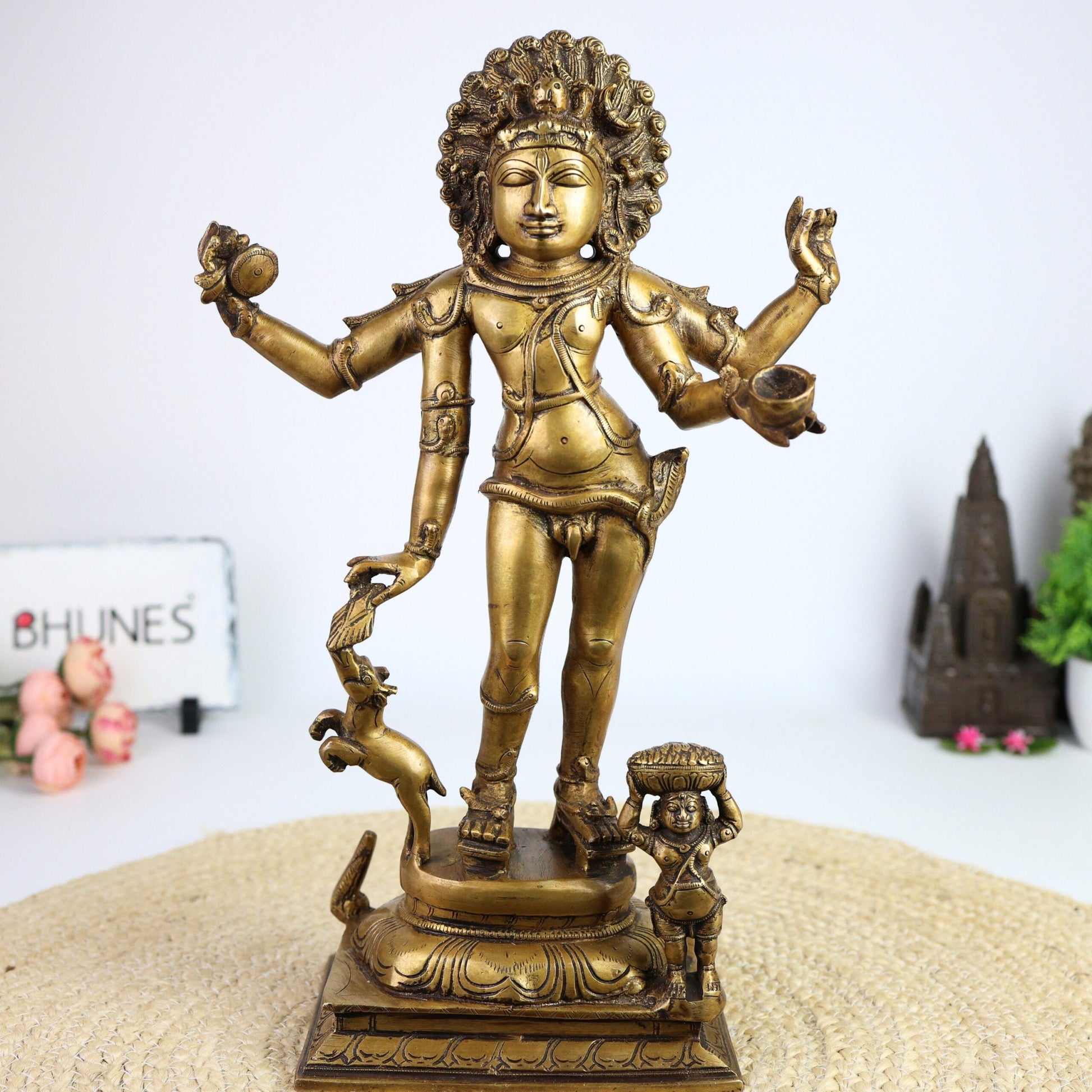 Bhikshatana Shiva Brass Idol, Digambara Murti of Shiva Bhikshatana Swamy, Handcrafted Pital Moorthi for Pooja, Decor & Temple,Gold, 15 Inch, 1 Piece