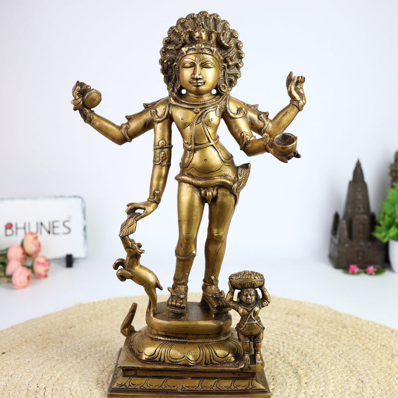 Bhikshatana Shiva Brass Idol, Digambara Murti of Shiva Bhikshatana Swamy, Handcrafted Pital Moorthi for Pooja, Decor & Temple,Gold, 15 Inch, 1 Piece