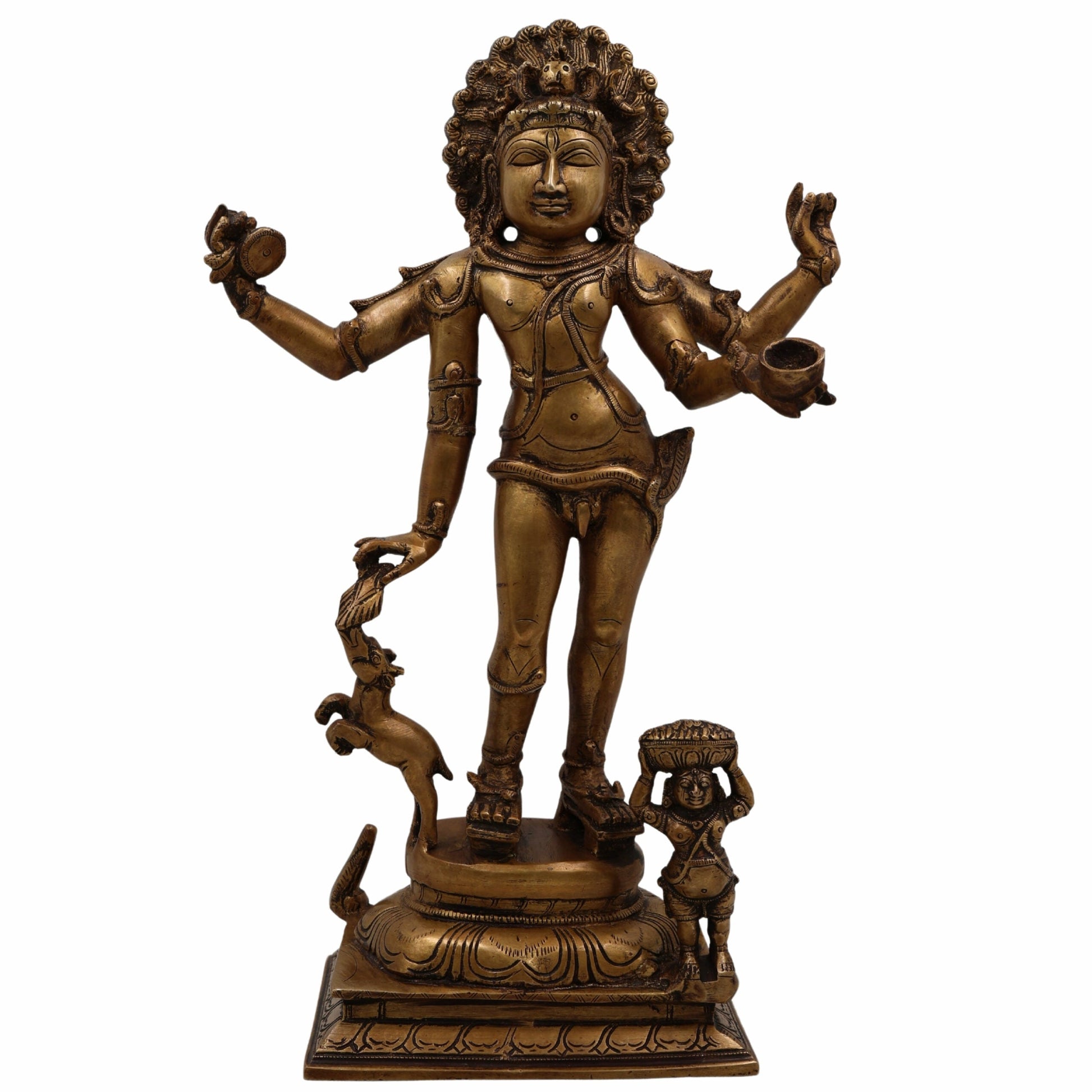 Bhikshatana Shiva Brass Idol, Digambara Murti of Shiva Bhikshatana Swamy, Handcrafted Pital Moorthi for Pooja, Decor & Temple,Gold, 15 Inch, 1 Piece