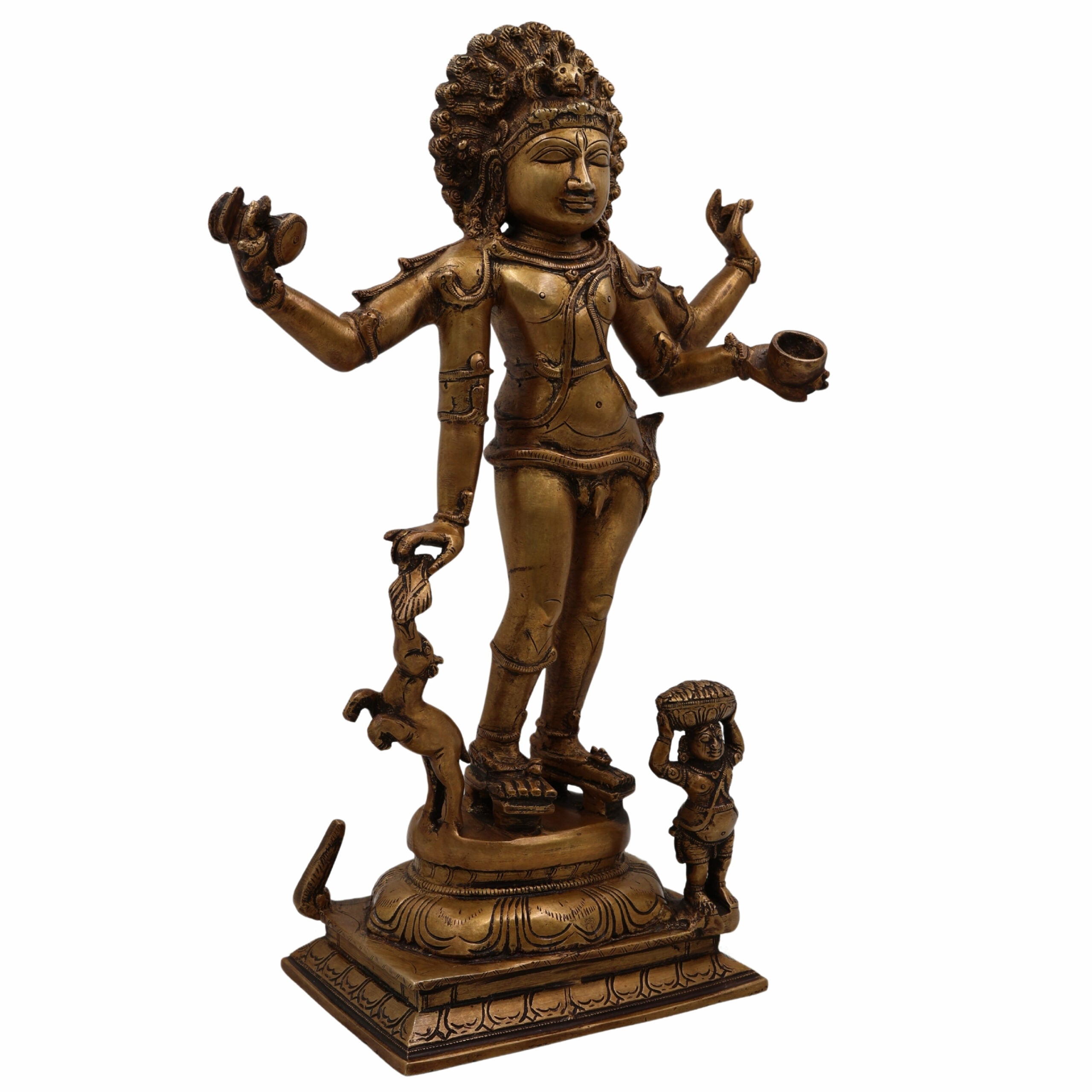 Bhikshatana Shiva Brass Idol, Digambara Murti of Shiva Bhikshatana Swamy, Handcrafted Pital Moorthi for Pooja, Decor & Temple,Gold, 15 Inch, 1 Piece
