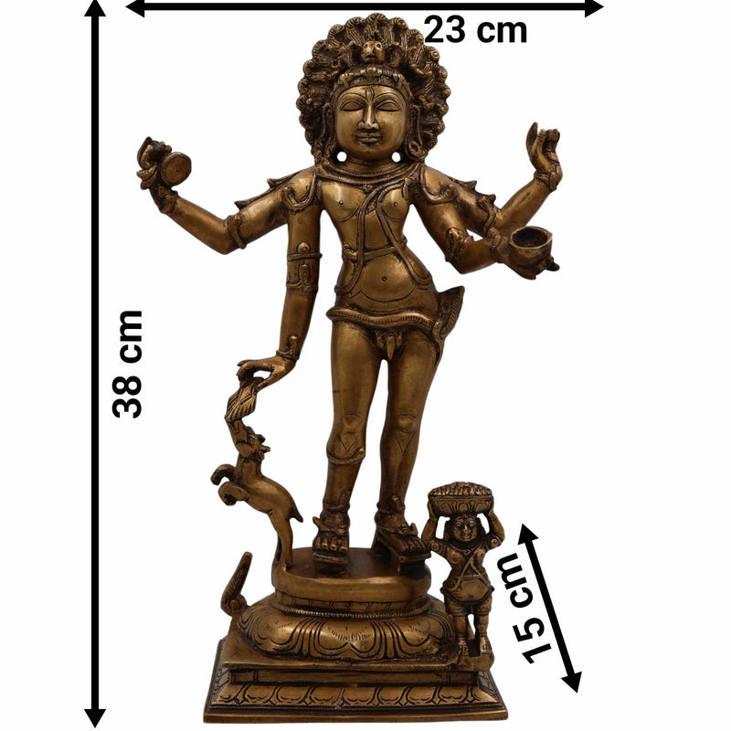 Bhikshatana Shiva Brass Idol, Digambara Murti of Shiva Bhikshatana Swamy, Handcrafted Pital Moorthi for Pooja, Decor & Temple,Gold, 15 Inch, 1 Piece