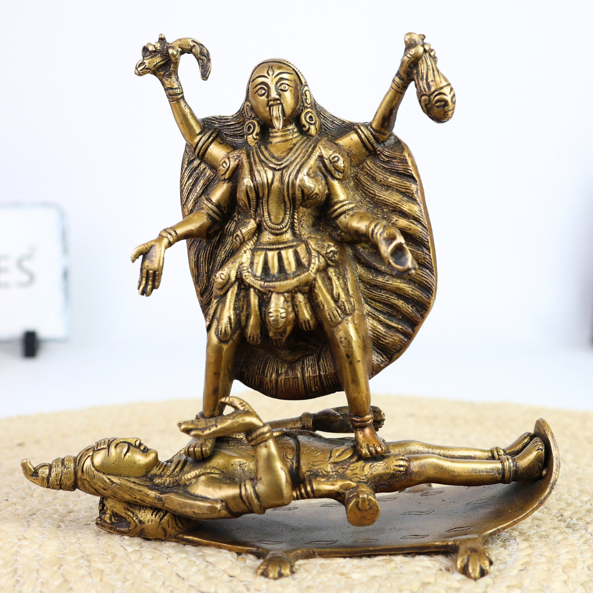 Brass Kali Mata Idol – Mahakali | Kalika | Chamunda | Shyama Kali | Bhadrakali Peetal Murti for Home Temple, Pooja, Navratri Gift & Decor,Gold, 8.5 Inch, 1 Piece