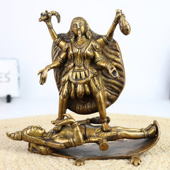 Brass Kali Mata Idol – Mahakali | Kalika | Chamunda | Shyama Kali | Bhadrakali Peetal Murti for Home Temple, Pooja, Navratri Gift & Decor,Gold, 8.5 Inch, 1 Piece