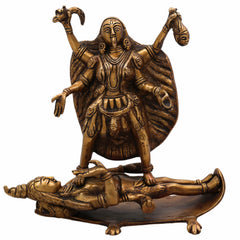 Brass Kali Mata Idol – Mahakali | Kalika | Chamunda | Shyama Kali | Bhadrakali Peetal Murti for Home Temple, Pooja, Navratri Gift & Decor,Gold, 8.5 Inch, 1 Piece