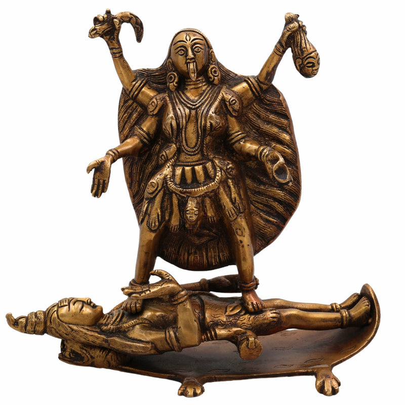 Brass Kali Mata Idol – Mahakali | Kalika | Chamunda | Shyama Kali | Bhadrakali Peetal Murti for Home Temple, Pooja, Navratri Gift & Decor,Gold, 8.5 Inch, 1 Piece