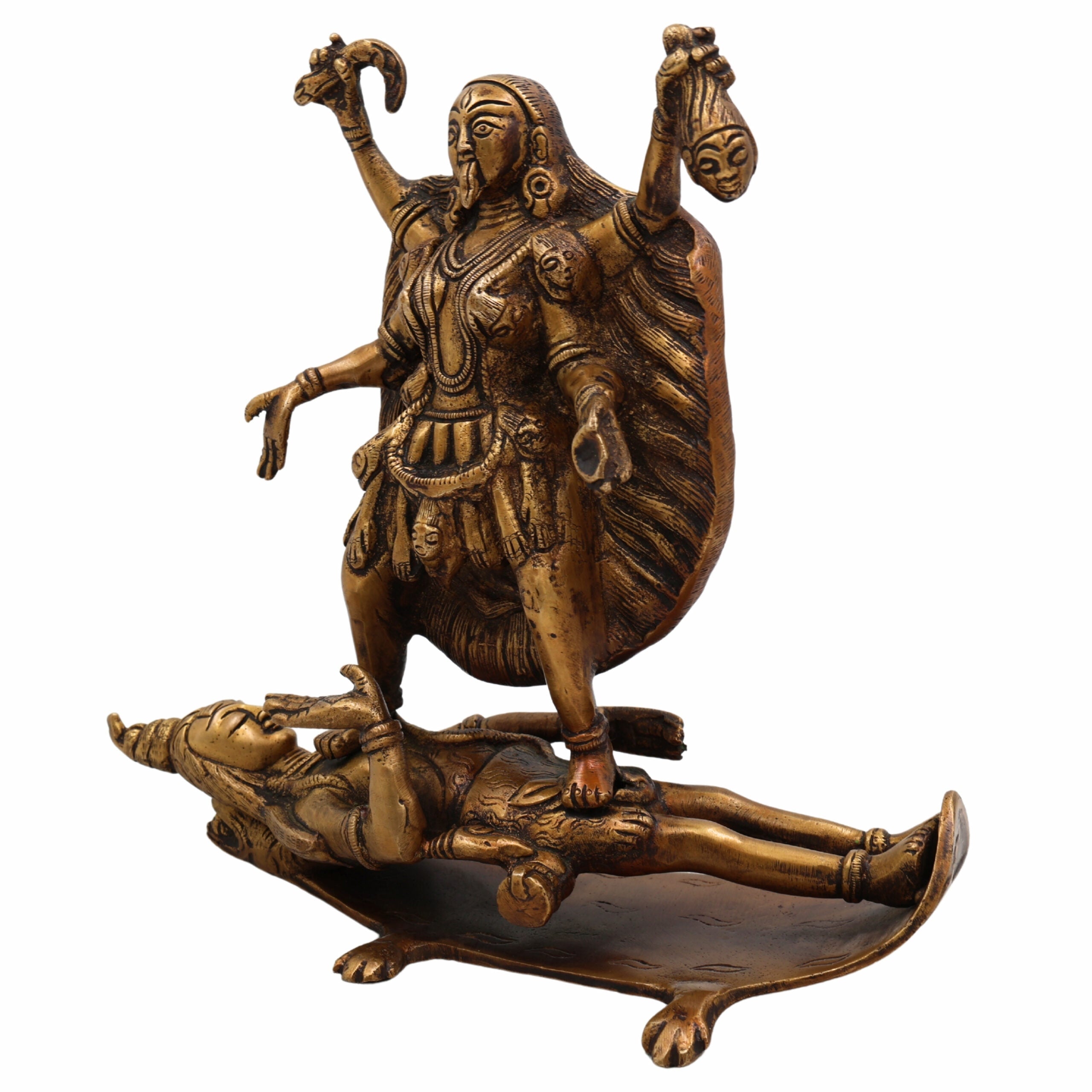Brass Kali Mata Idol – Mahakali | Kalika | Chamunda | Shyama Kali | Bhadrakali Peetal Murti for Home Temple, Pooja, Navratri Gift & Decor,Gold, 8.5 Inch, 1 Piece