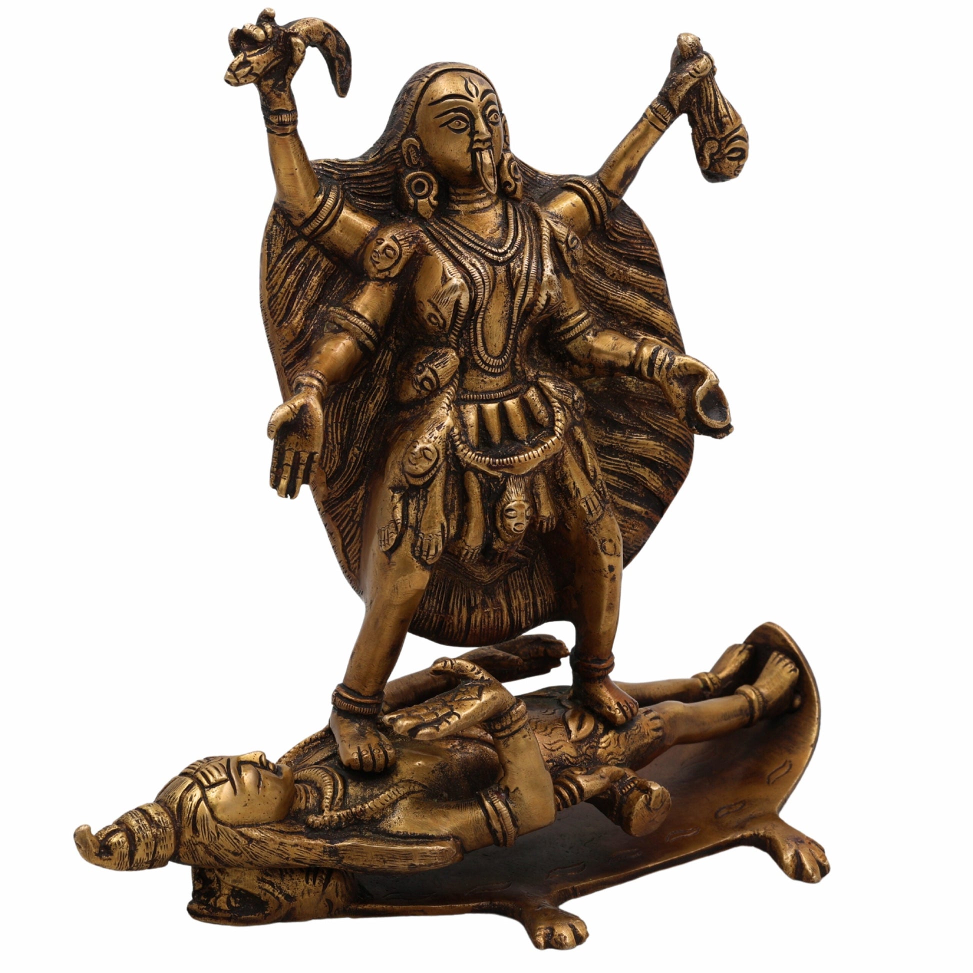 Brass Kali Mata Idol – Mahakali | Kalika | Chamunda | Shyama Kali | Bhadrakali Peetal Murti for Home Temple, Pooja, Navratri Gift & Decor,Gold, 8.5 Inch, 1 Piece