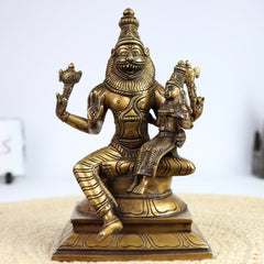 Lakshmi Narasimha Brass Idol – Narasimha Swamy Murti | Lakshmi Narsingh Vigraha | Pital Pratima for Home Temple, Vastu, and Pooja,Gold, 9 Inch, 1 Piece