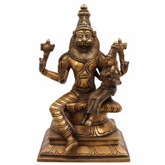 Lakshmi Narasimha Brass Idol – Narasimha Swamy Murti | Lakshmi Narsingh Vigraha | Pital Pratima for Home Temple, Vastu, and Pooja,Gold, 9 Inch, 1 Piece