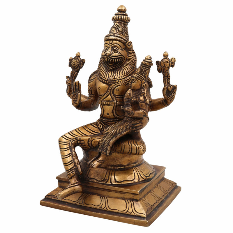 Lakshmi Narasimha Brass Idol – Narasimha Swamy Murti | Lakshmi Narsingh Vigraha | Pital Pratima for Home Temple, Vastu, and Pooja,Gold, 9 Inch, 1 Piece