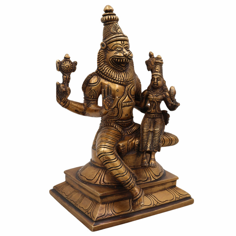 Lakshmi Narasimha Brass Idol – Narasimha Swamy Murti | Lakshmi Narsingh Vigraha | Pital Pratima for Home Temple, Vastu, and Pooja,Gold, 9 Inch, 1 Piece