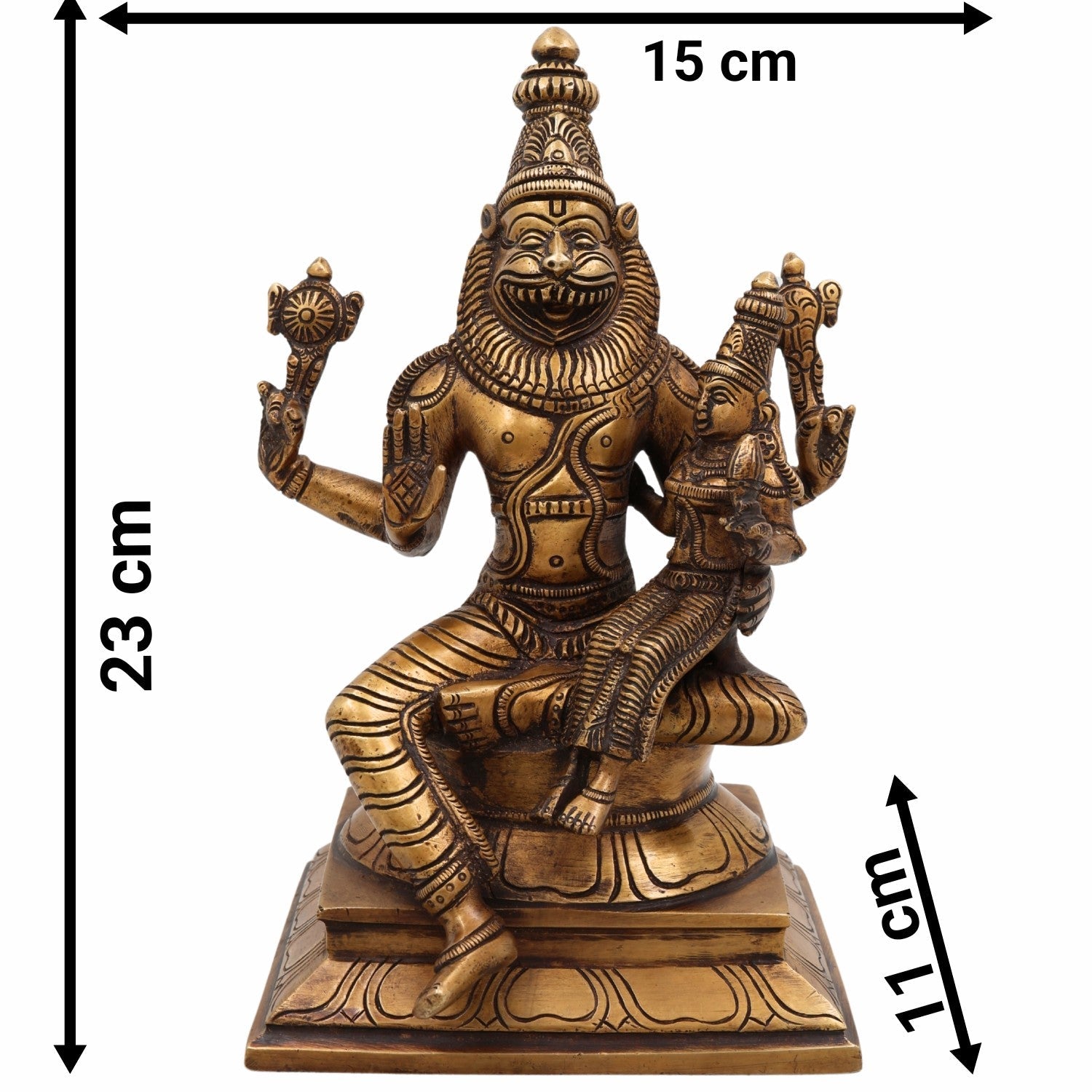 Lakshmi Narasimha Brass Idol – Narasimha Swamy Murti | Lakshmi Narsingh Vigraha | Pital Pratima for Home Temple, Vastu, and Pooja,Gold, 9 Inch, 1 Piece