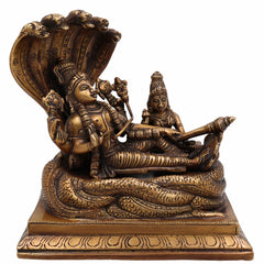 Brass Vishnu Lakshmi Padmanabhaswamy Idol | Anantha Shayana Padmanabha Swamy Murti | Lakshmi Narayana Peetal Statue for Pooja Room & Home Decor,Gold, 7 Inch, 1 Piece