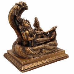 Brass Vishnu Lakshmi Padmanabhaswamy Idol | Anantha Shayana Padmanabha Swamy Murti | Lakshmi Narayana Peetal Statue for Pooja Room & Home Decor,Gold, 7 Inch, 1 Piece