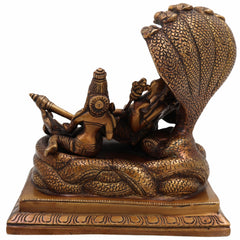 Brass Vishnu Lakshmi Padmanabhaswamy Idol | Anantha Shayana Padmanabha Swamy Murti | Lakshmi Narayana Peetal Statue for Pooja Room & Home Decor,Gold, 7 Inch, 1 Piece