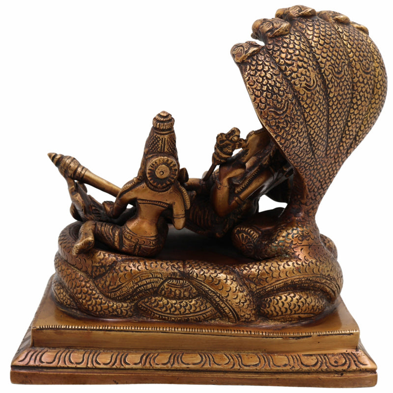 Brass Vishnu Lakshmi Padmanabhaswamy Idol | Anantha Shayana Padmanabha Swamy Murti | Lakshmi Narayana Peetal Statue for Pooja Room & Home Decor,Gold, 7 Inch, 1 Piece