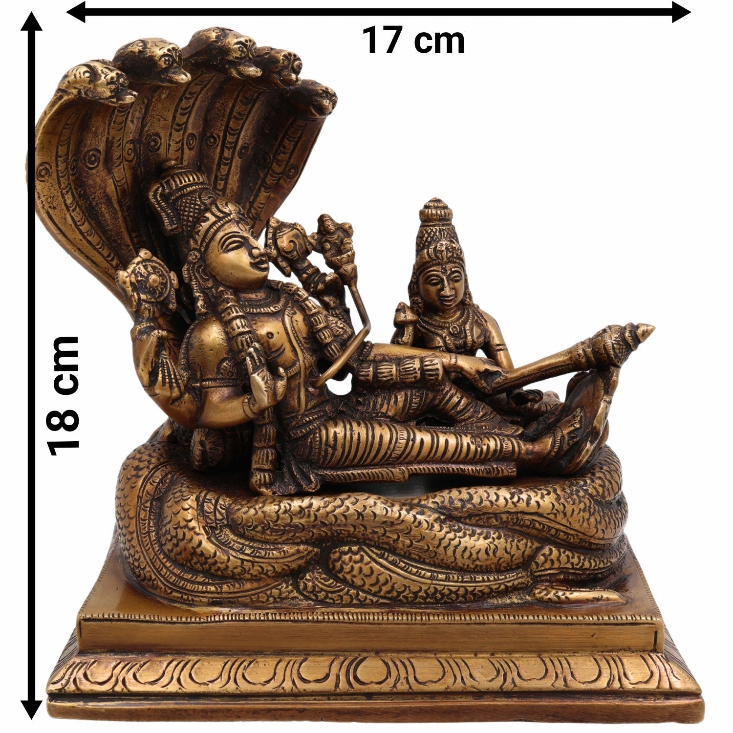 Brass Vishnu Lakshmi Padmanabhaswamy Idol | Anantha Shayana Padmanabha Swamy Murti | Lakshmi Narayana Peetal Statue for Pooja Room & Home Decor,Gold, 7 Inch, 1 Piece