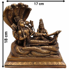 Brass Vishnu Lakshmi Padmanabhaswamy Idol | Anantha Shayana Padmanabha Swamy Murti | Lakshmi Narayana Peetal Statue for Pooja Room & Home Decor,Gold, 7 Inch, 1 Piece