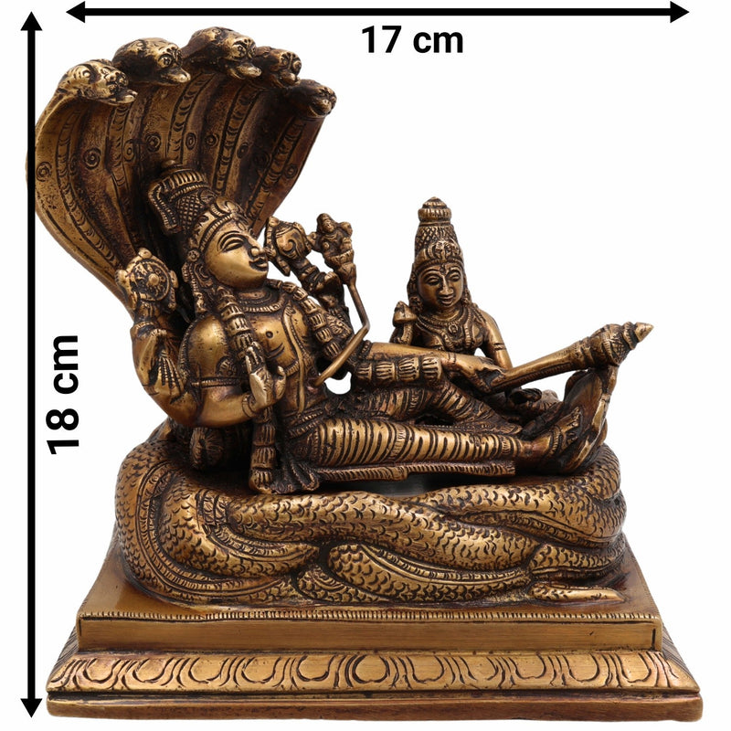 Brass Vishnu Lakshmi Padmanabhaswamy Idol | Anantha Shayana Padmanabha Swamy Murti | Lakshmi Narayana Peetal Statue for Pooja Room & Home Decor,Gold, 7 Inch, 1 Piece