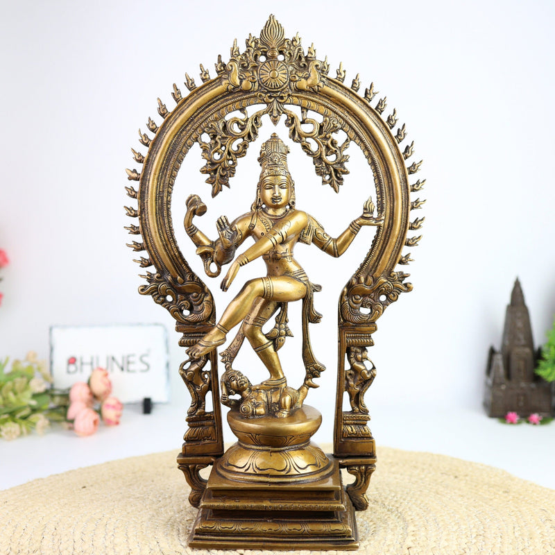 Brass Nataraja Idol | Dancing Shiva | Lord Nataraj Murti | Tandava Shiva Statue | Chidambaram Nataraja for Home Temple & Vastu,Gold, 17.5 Inch, 1 Piece