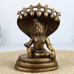 Brass Bal Krishna on Sheshnag Idol | Sheshashayi Gopal | Adishesha Bala Gopal Murti for Home Temple, Puja, Janmashtami & Vastu Decor,Gold, 7 Inch, 1 Piece