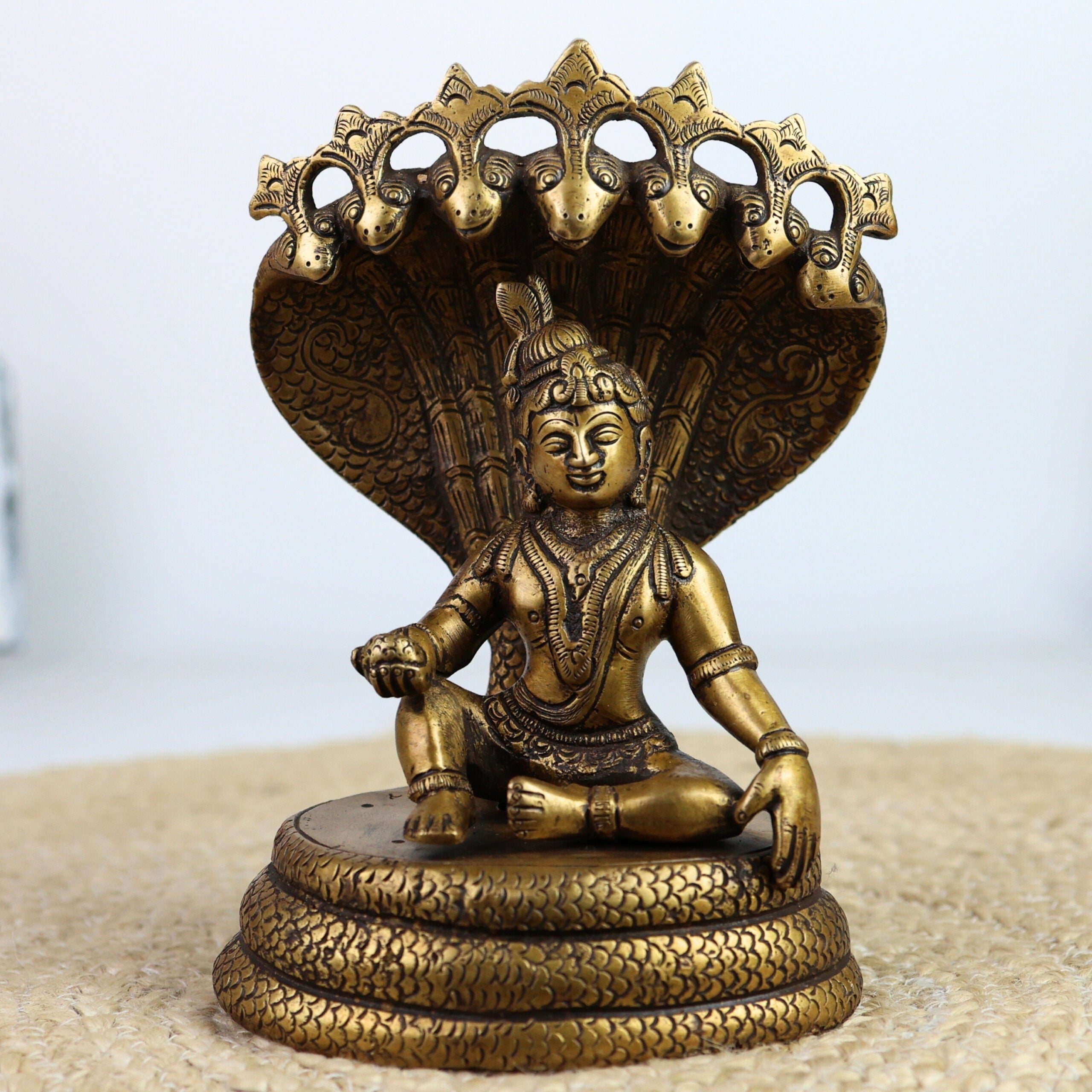 Brass Bal Krishna on Sheshnag Idol | Sheshashayi Gopal | Adishesha Bala Gopal Murti for Home Temple, Puja, Janmashtami & Vastu Decor,Gold, 7 Inch, 1 Piece