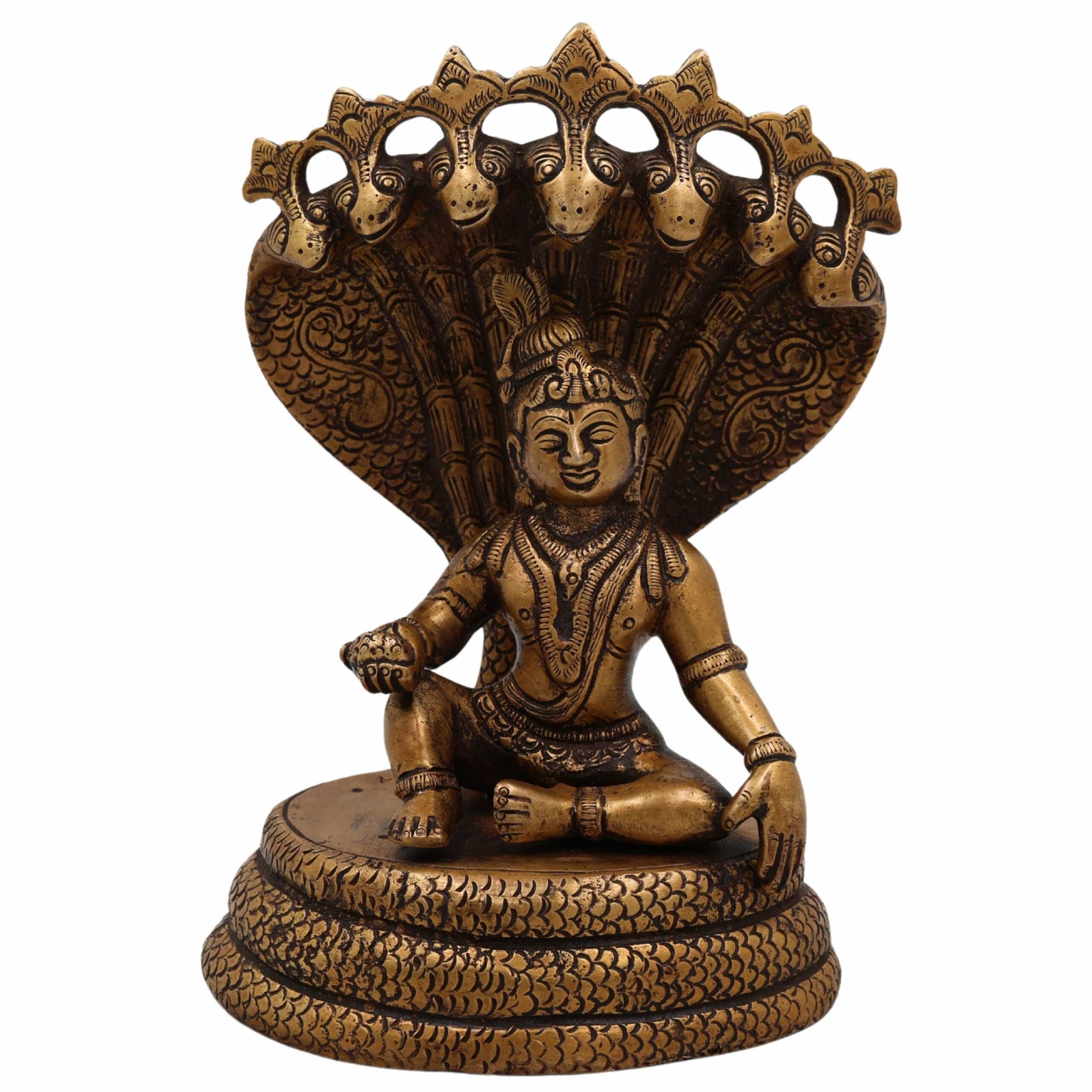 Brass Bal Krishna on Sheshnag Idol | Sheshashayi Gopal | Adishesha Bala Gopal Murti for Home Temple, Puja, Janmashtami & Vastu Decor,Gold, 7 Inch, 1 Piece