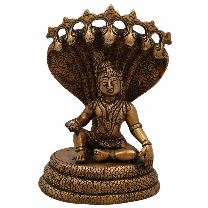Brass Bal Krishna on Sheshnag Idol | Sheshashayi Gopal | Adishesha Bala Gopal Murti for Home Temple, Puja, Janmashtami & Vastu Decor,Gold, 7 Inch, 1 Piece