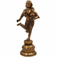 Brass Apsara Matka Lady Idol, Handcrafted Dancing Apsara Sculpture, Antique-Style Peetal/Pittal Figurine for Home, Temple, Pooja, and Decorative Showpiece,Gold, 16.5 Inch, 1 Piece
