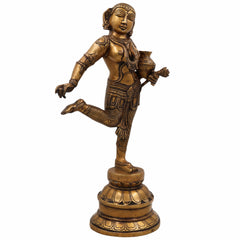 Brass Apsara Matka Lady Idol, Handcrafted Dancing Apsara Sculpture, Antique-Style Peetal/Pittal Figurine for Home, Temple, Pooja, and Decorative Showpiece,Gold, 16.5 Inch, 1 Piece