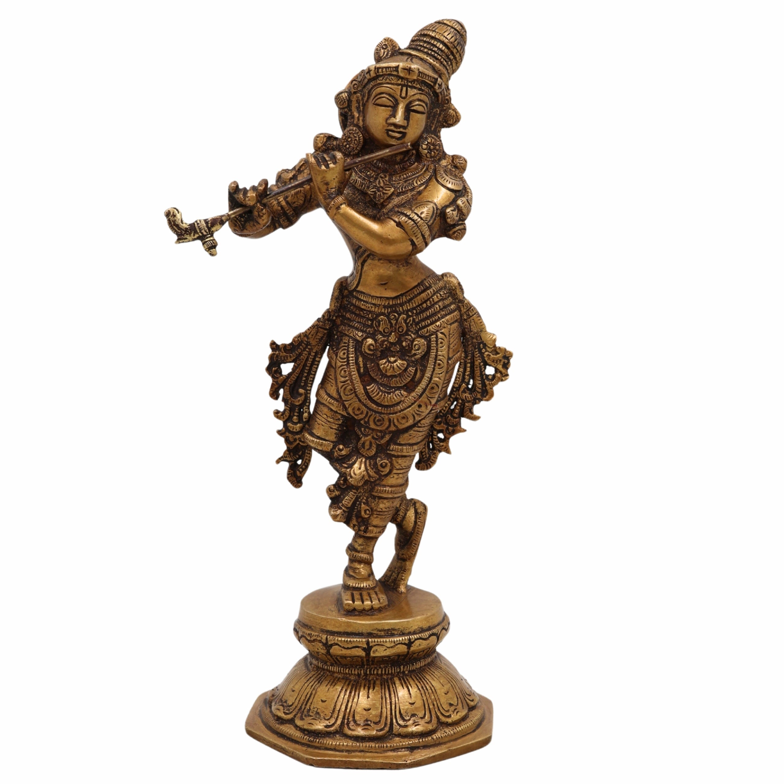 Handcrafted Brass Krishna Idol | Murlidhar, Makhan Chor, Govinda, Venugopal, Kanha, Gopala Statue for Pooja, Home Temple, Vastu & Gift Décor,Gold, 10 Inch, 1 Piece