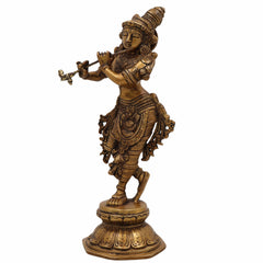 Handcrafted Brass Krishna Idol | Murlidhar, Makhan Chor, Govinda, Venugopal, Kanha, Gopala Statue for Pooja, Home Temple, Vastu & Gift Décor,Gold, 10 Inch, 1 Piece