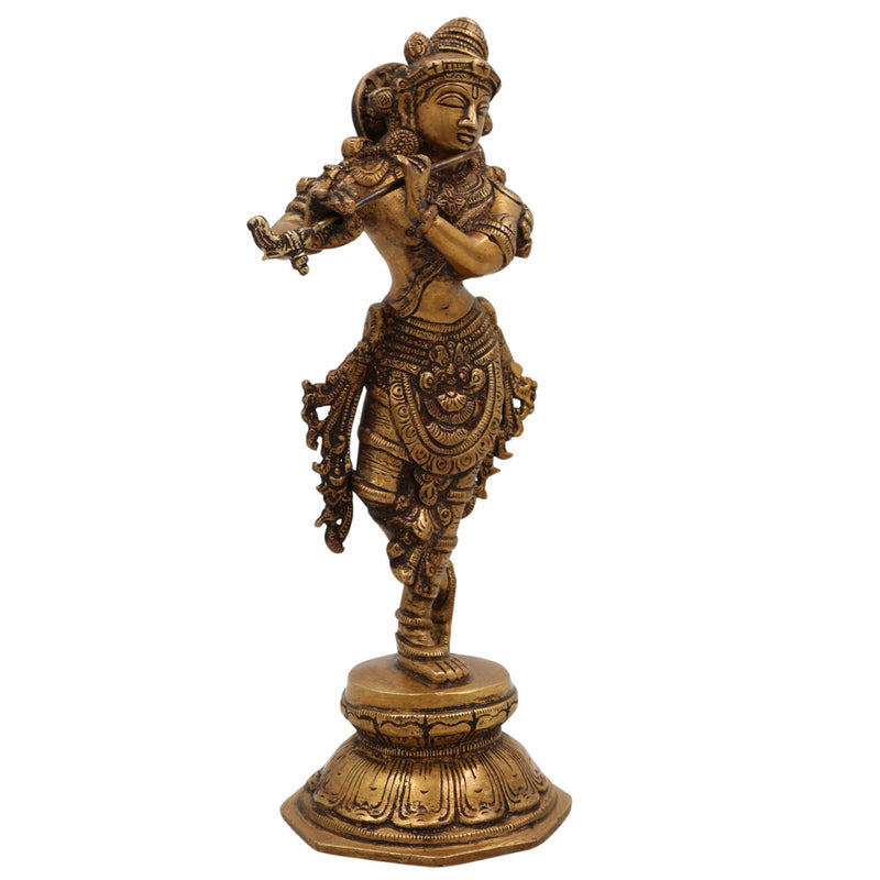 Handcrafted Brass Krishna Idol | Murlidhar, Makhan Chor, Govinda, Venugopal, Kanha, Gopala Statue for Pooja, Home Temple, Vastu & Gift Décor,Gold, 10 Inch, 1 Piece
