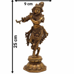 Handcrafted Brass Krishna Idol | Murlidhar, Makhan Chor, Govinda, Venugopal, Kanha, Gopala Statue for Pooja, Home Temple, Vastu & Gift Décor,Gold, 10 Inch, 1 Piece