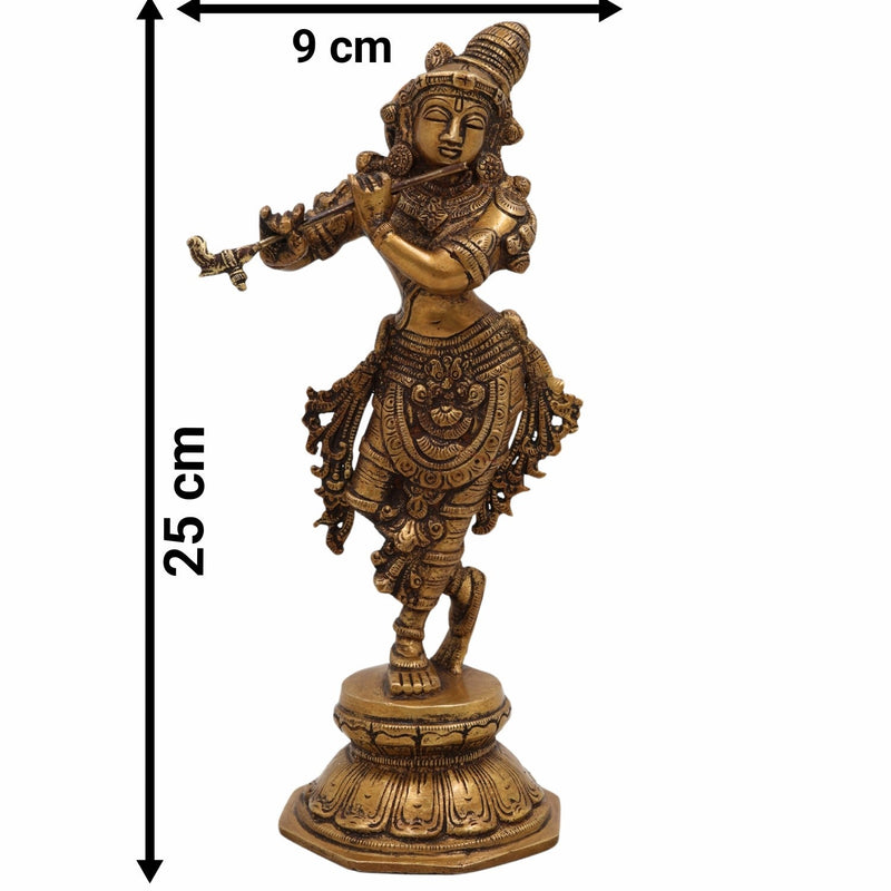 Handcrafted Brass Krishna Idol | Murlidhar, Makhan Chor, Govinda, Venugopal, Kanha, Gopala Statue for Pooja, Home Temple, Vastu & Gift Décor,Gold, 10 Inch, 1 Piece
