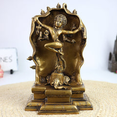 Brass Gajasurasamhara Murti | Gaja Samhara Shiva Idol | Gajasura Samharamoorthy Statue | Antique Finish Pital Moorthi for Home Temple & Puja Decor,Gold, 10.5 Inch, 1 Piece