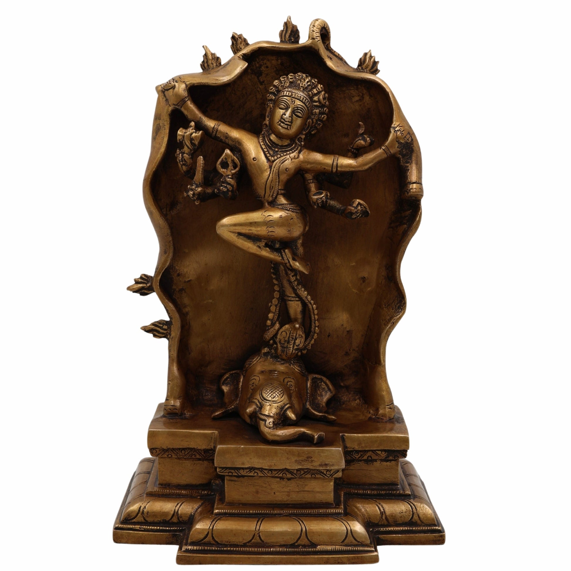 Brass Gajasurasamhara Murti | Gaja Samhara Shiva Idol | Gajasura Samharamoorthy Statue | Antique Finish Pital Moorthi for Home Temple & Puja Decor,Gold, 10.5 Inch, 1 Piece