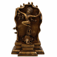 Brass Gajasurasamhara Murti | Gaja Samhara Shiva Idol | Gajasura Samharamoorthy Statue | Antique Finish Pital Moorthi for Home Temple & Puja Decor,Gold, 10.5 Inch, 1 Piece