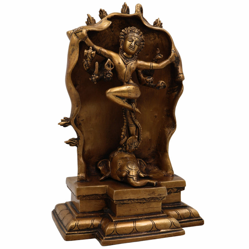 Brass Gajasurasamhara Murti | Gaja Samhara Shiva Idol | Gajasura Samharamoorthy Statue | Antique Finish Pital Moorthi for Home Temple & Puja Decor,Gold, 10.5 Inch, 1 Piece