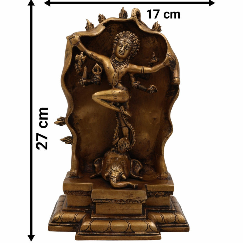 Brass Gajasurasamhara Murti | Gaja Samhara Shiva Idol | Gajasura Samharamoorthy Statue | Antique Finish Pital Moorthi for Home Temple & Puja Decor,Gold, 10.5 Inch, 1 Piece