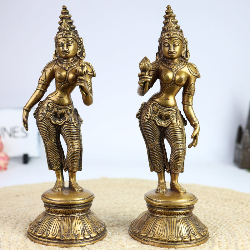 Shridevi Bhudevi Brass Idol – Lakshmi Devi Bhumi Mata Bhoodevi Pital Murti for Pooja, Home Temple & Spiritual Decor,Gold, 10.5 Inch, 1 Piece