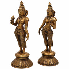 Shridevi Bhudevi Brass Idol – Lakshmi Devi Bhumi Mata Bhoodevi Pital Murti for Pooja, Home Temple & Spiritual Decor,Gold, 10.5 Inch, 1 Piece