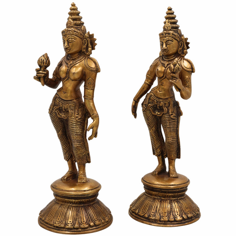 Shridevi Bhudevi Brass Idol – Lakshmi Devi Bhumi Mata Bhoodevi Pital Murti for Pooja, Home Temple & Spiritual Decor,Gold, 10.5 Inch, 1 Piece